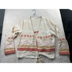 Soft Surroundings Sweater‎ Womens XL Boho Open Front Tassel Embroidered Cardigan